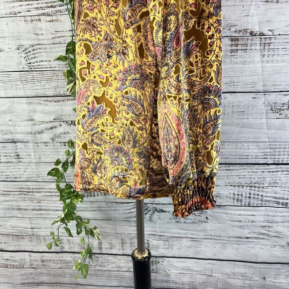 Ivy Jane Blouse Top size Extra Small Gold Blue Paisley Velour Smocking Peasant - Picture 11 of 13